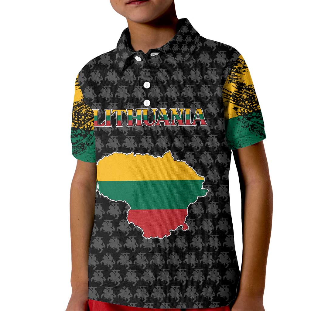 Lithuania Map Combined with National Coat of Arms Kid Polo Shirt Patriotic Design