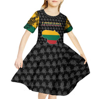 Lithuania Map Combined with National Coat of Arms Kid Short Sleeve Dress Patriotic Design
