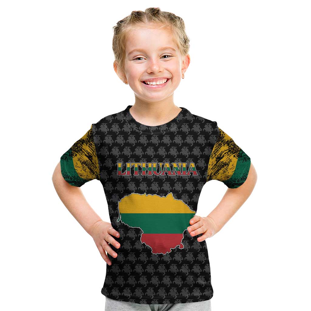 Lithuania Map Combined with National Coat of Arms Kid T Shirt Patriotic Design