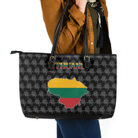 Lithuania Map Combined with National Coat of Arms Leather Tote Bag Patriotic Design