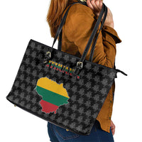 Lithuania Map Combined with National Coat of Arms Leather Tote Bag Patriotic Design