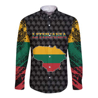 Lithuania Map Combined with National Coat of Arms Long Sleeve Button Shirt Patriotic Design
