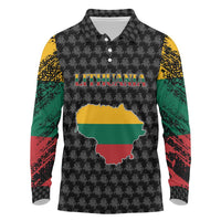 Lithuania Map Combined with National Coat of Arms Long Sleeve Polo Shirt Patriotic Design