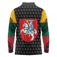 Lithuania Map Combined with National Coat of Arms Long Sleeve Polo Shirt Patriotic Design