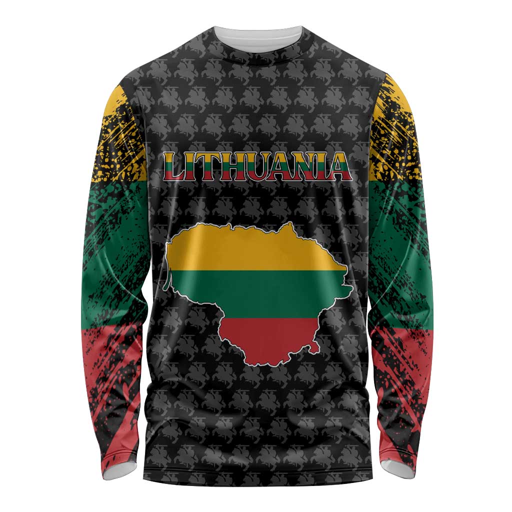 Lithuania Map Combined with National Coat of Arms Long Sleeve Shirt Patriotic Design