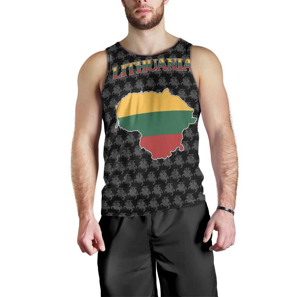 Lithuania Map Combined with National Coat of Arms Men Tank Top Patriotic Design