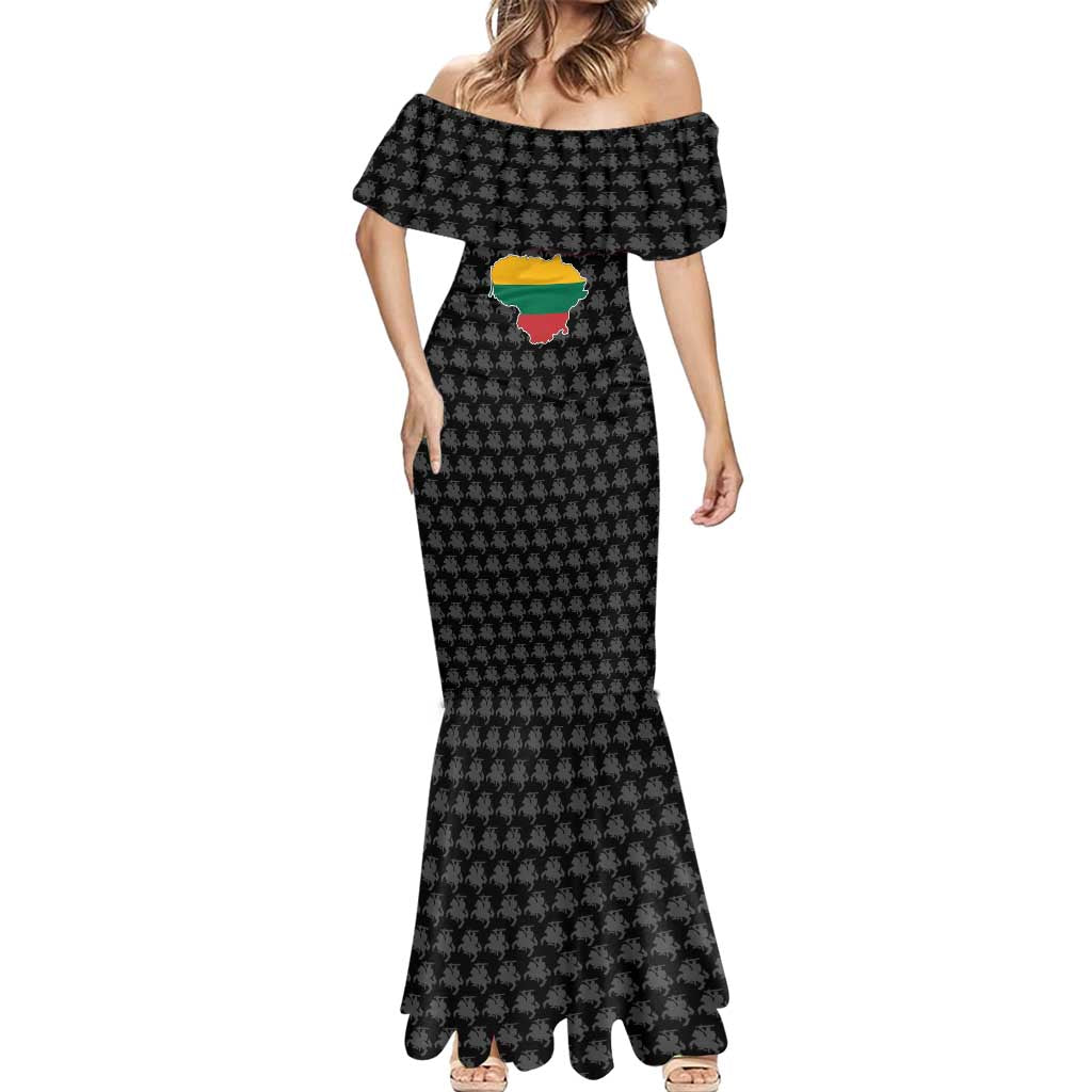 Lithuania Map Combined with National Coat of Arms Mermaid Dress Patriotic Design