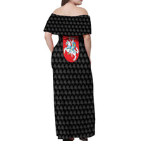 Lithuania Map Combined with National Coat of Arms Off Shoulder Maxi Dress Patriotic Design