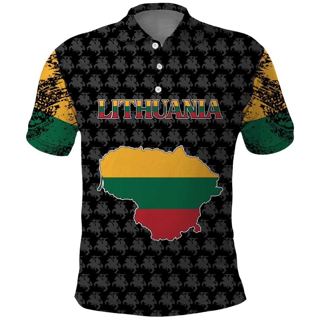Lithuania Map Combined with National Coat of Arms Polo Shirt Patriotic Design