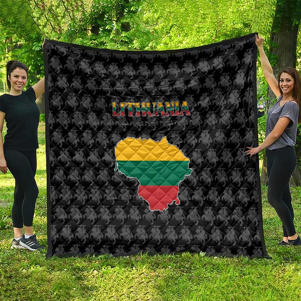 Lithuania Map Combined with National Coat of Arms Quilt Patriotic Design