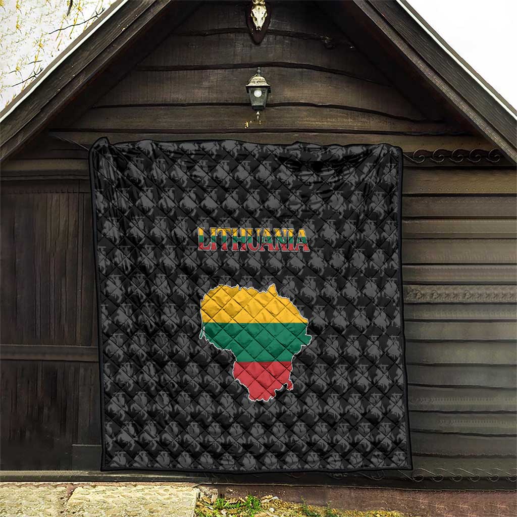 Lithuania Map Combined with National Coat of Arms Quilt Patriotic Design