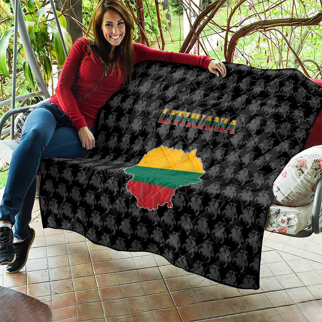 Lithuania Map Combined with National Coat of Arms Quilt Patriotic Design