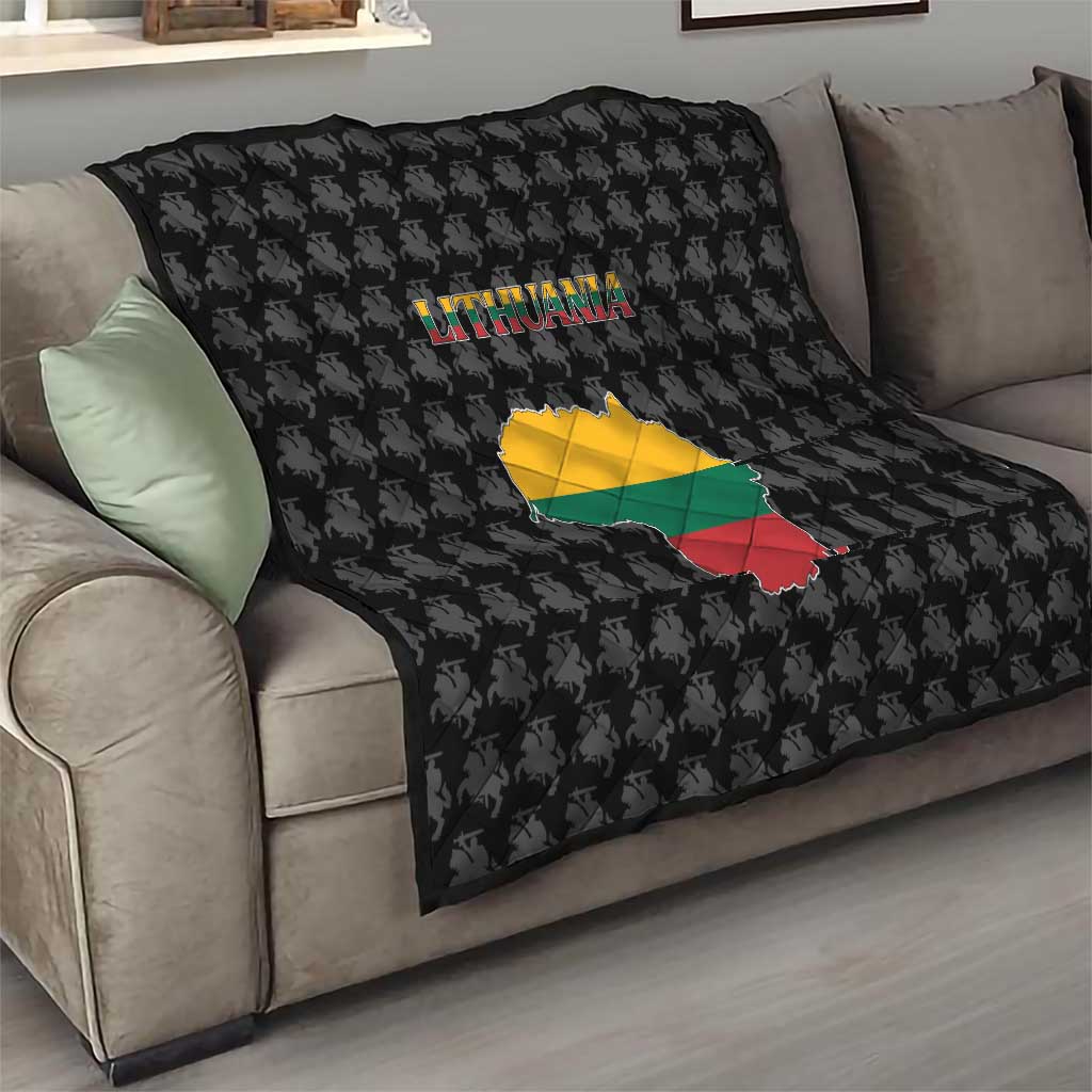 Lithuania Map Combined with National Coat of Arms Quilt Patriotic Design