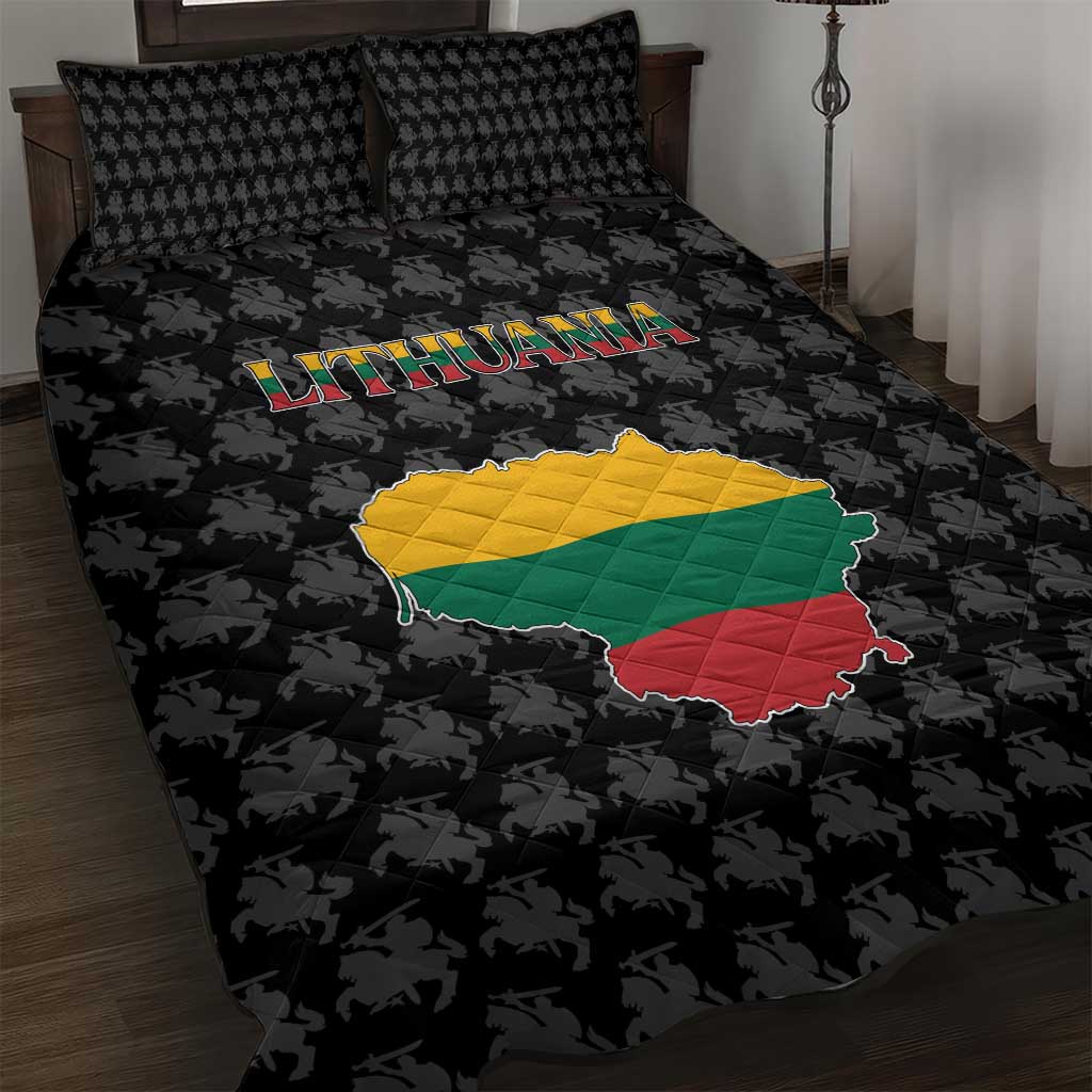 Lithuania Map Combined with National Coat of Arms Quilt Bed Set Patriotic Design