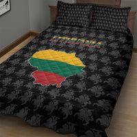 Lithuania Map Combined with National Coat of Arms Quilt Bed Set Patriotic Design