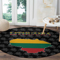 Lithuania Map Combined with National Coat of Arms Round Carpet Patriotic Design