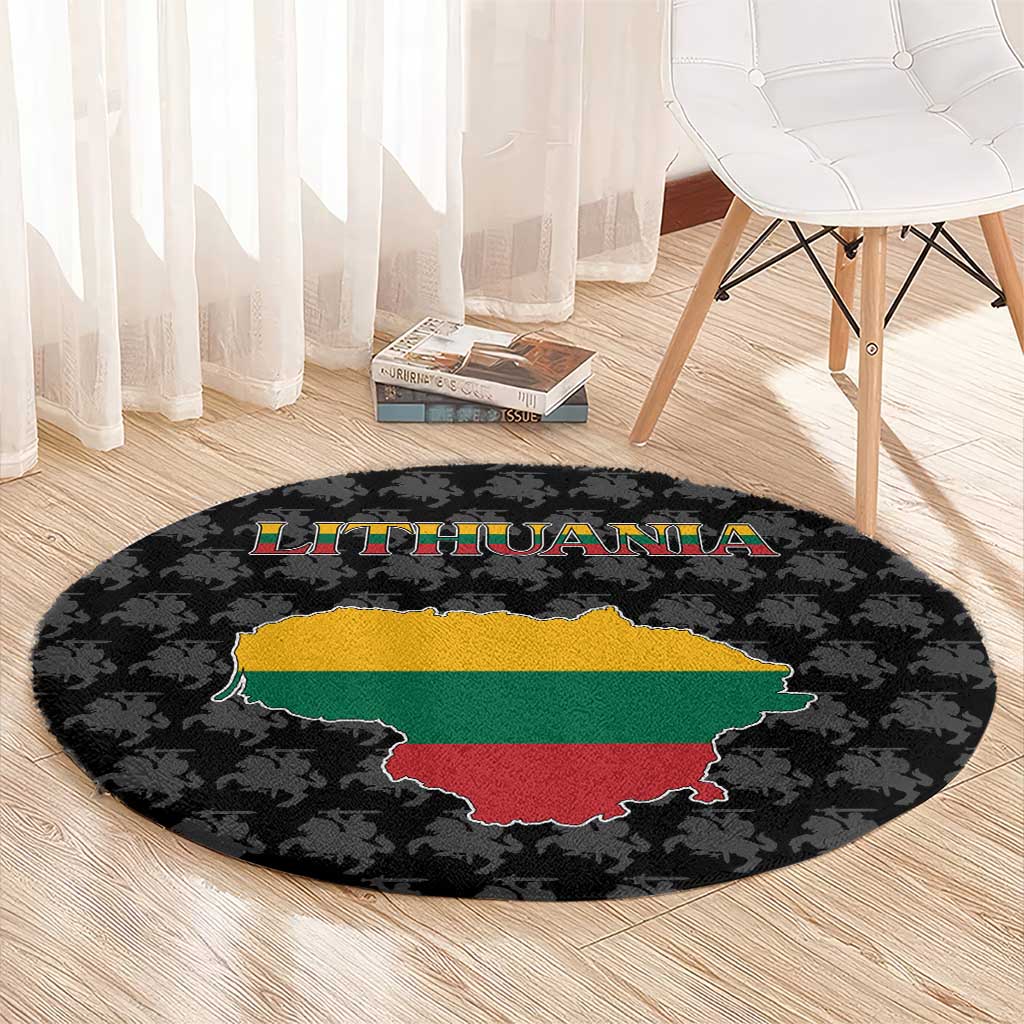 Lithuania Map Combined with National Coat of Arms Round Carpet Patriotic Design