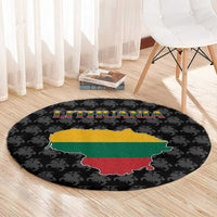Lithuania Map Combined with National Coat of Arms Round Carpet Patriotic Design