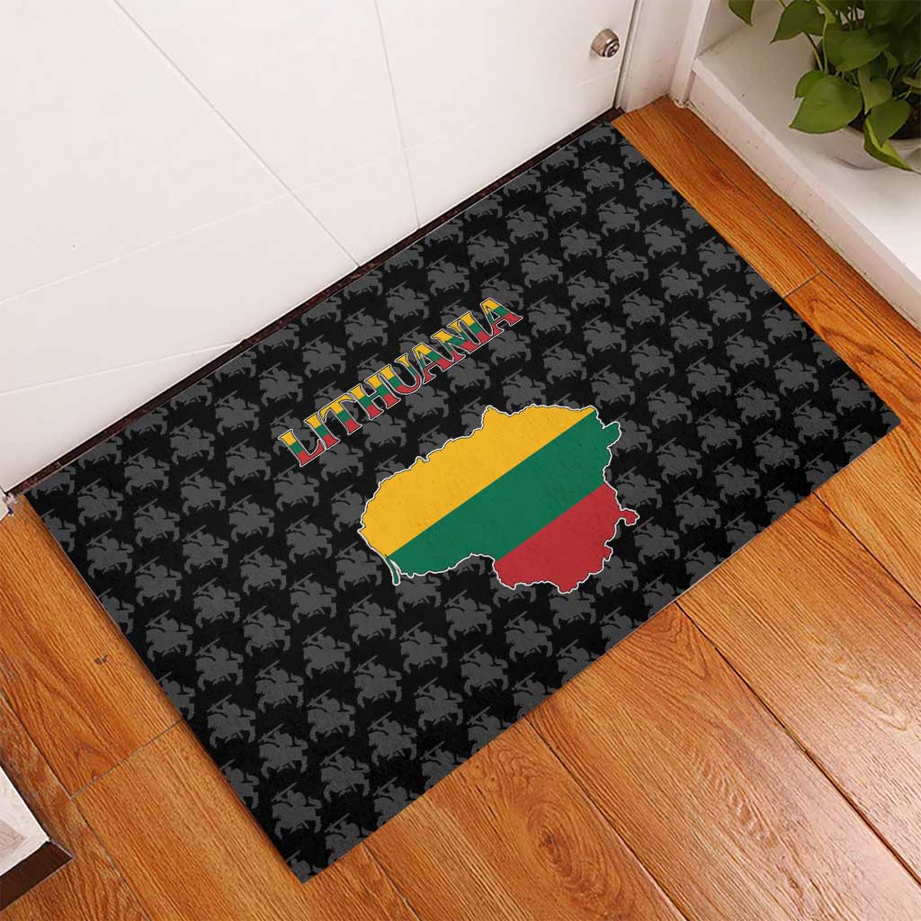 Lithuania Map Combined with National Coat of Arms Rubber Doormat Patriotic Design