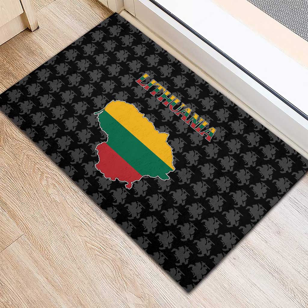 Lithuania Map Combined with National Coat of Arms Rubber Doormat Patriotic Design
