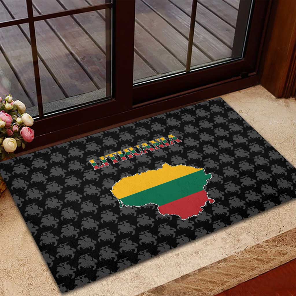 Lithuania Map Combined with National Coat of Arms Rubber Doormat Patriotic Design