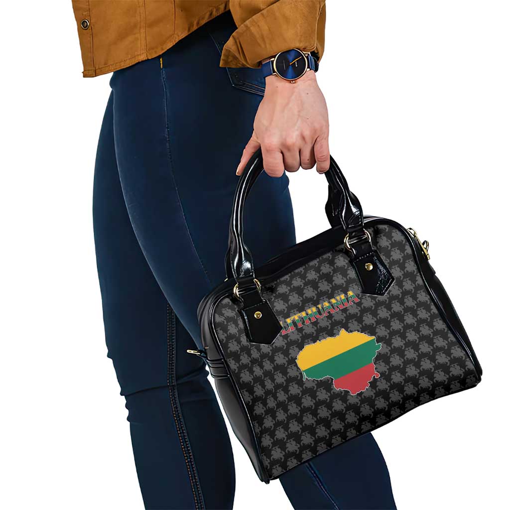 Lithuania Map Combined with National Coat of Arms Shoulder Handbag Patriotic Design