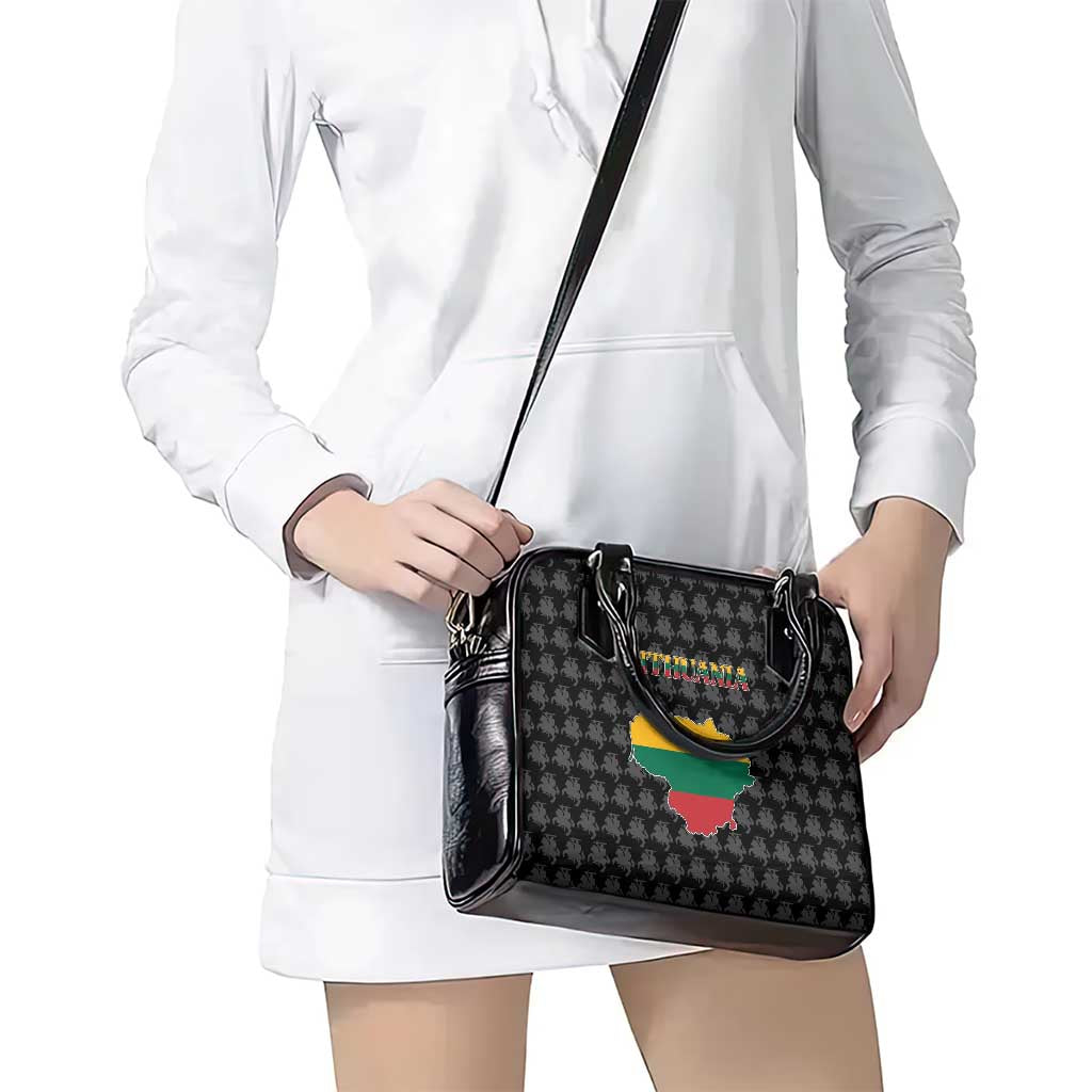 Lithuania Map Combined with National Coat of Arms Shoulder Handbag Patriotic Design