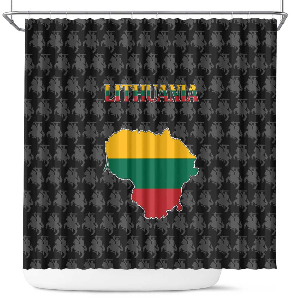 Lithuania Map Combined with National Coat of Arms Shower Curtain Patriotic Design