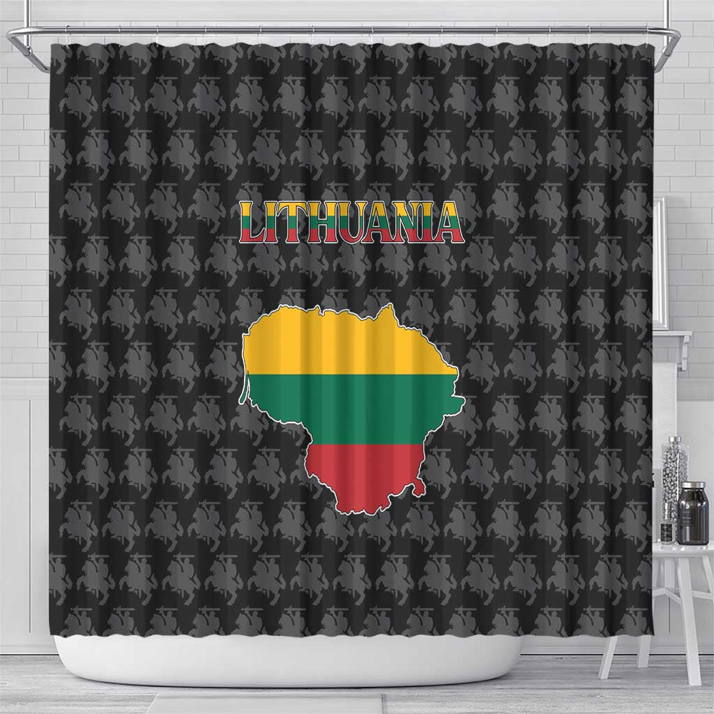 Lithuania Map Combined with National Coat of Arms Shower Curtain Patriotic Design
