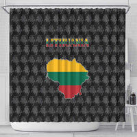 Lithuania Map Combined with National Coat of Arms Shower Curtain Patriotic Design