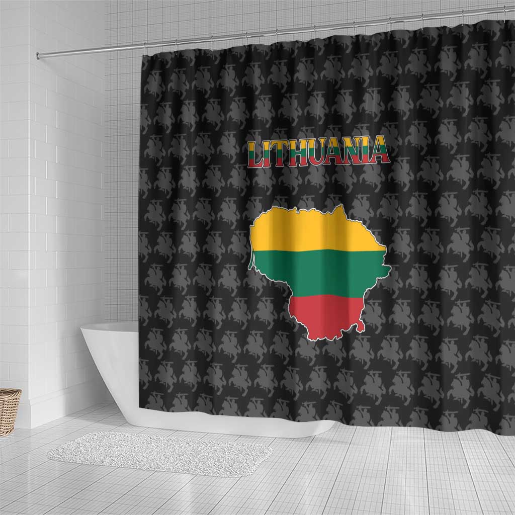 Lithuania Map Combined with National Coat of Arms Shower Curtain Patriotic Design