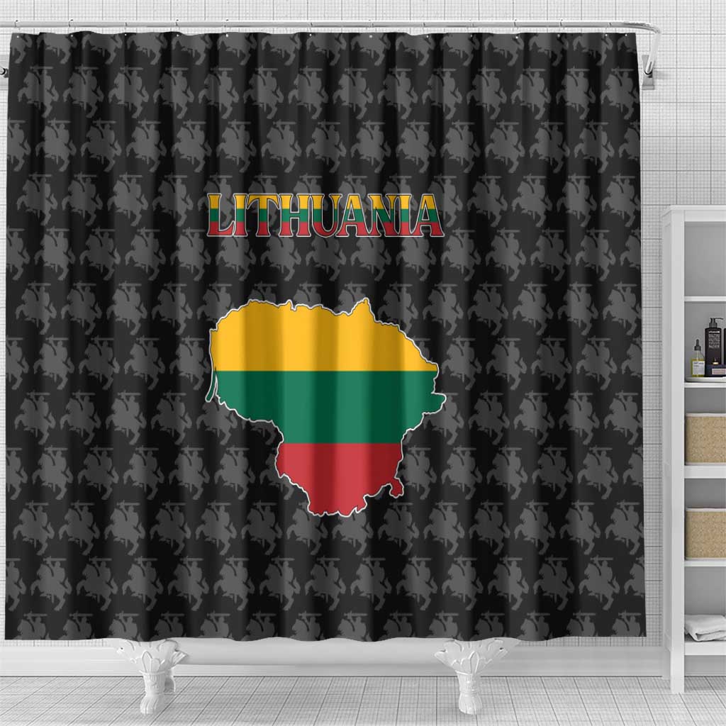 Lithuania Map Combined with National Coat of Arms Shower Curtain Patriotic Design
