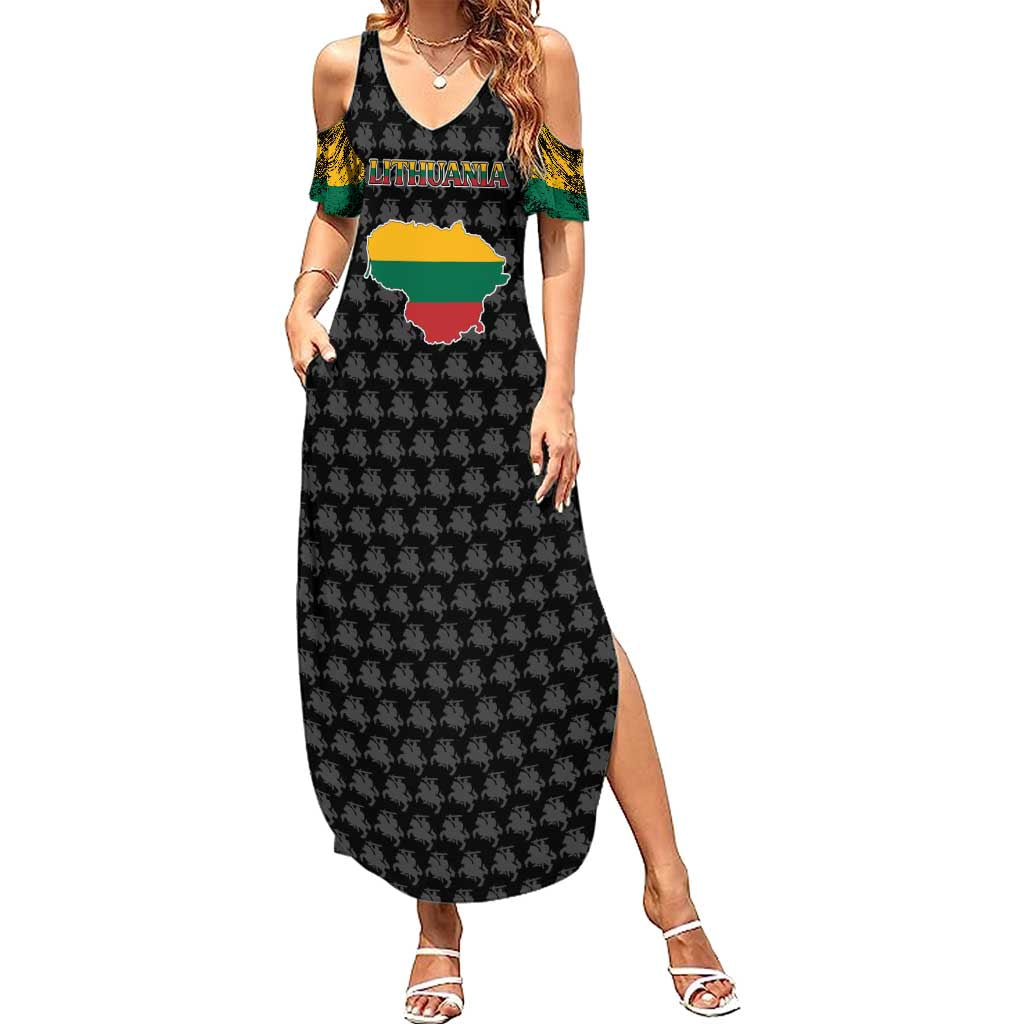 Lithuania Map Combined with National Coat of Arms Summer Maxi Dress Patriotic Design