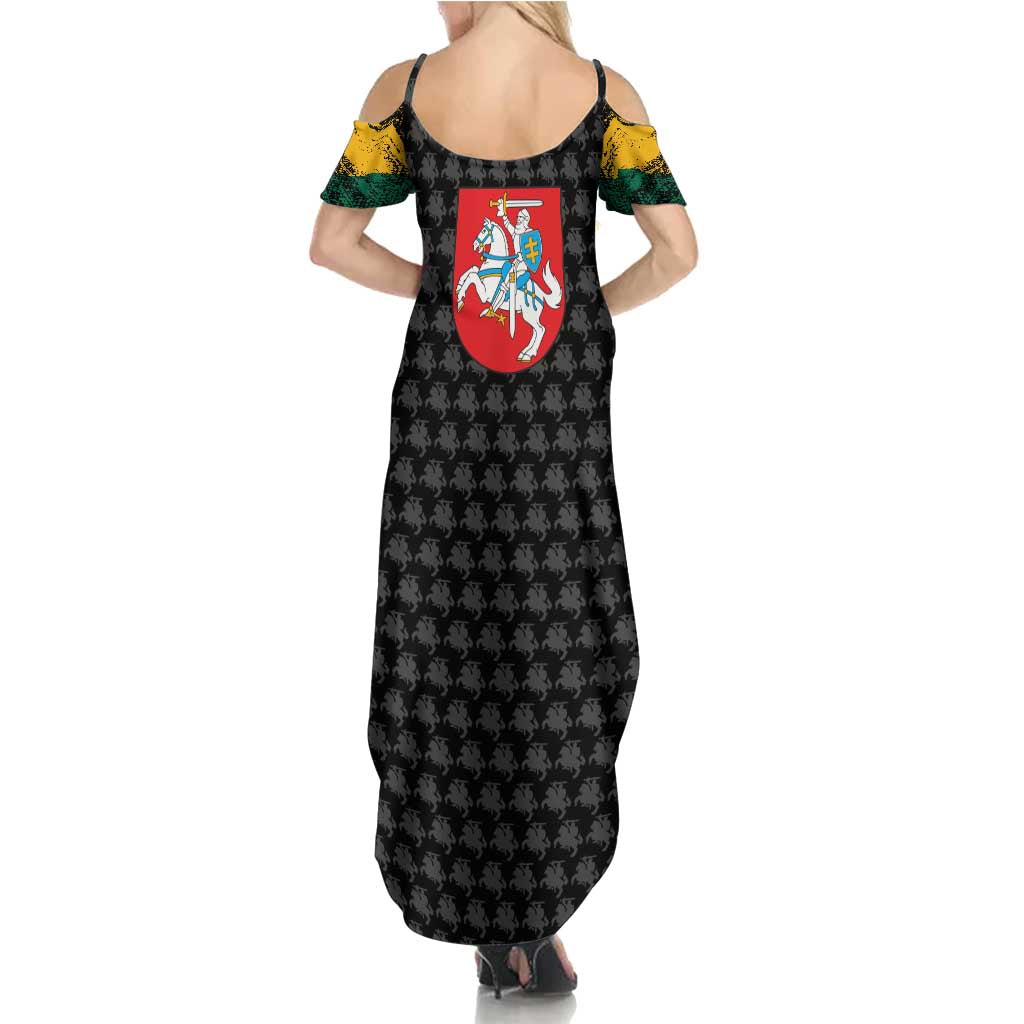 Lithuania Map Combined with National Coat of Arms Summer Maxi Dress Patriotic Design