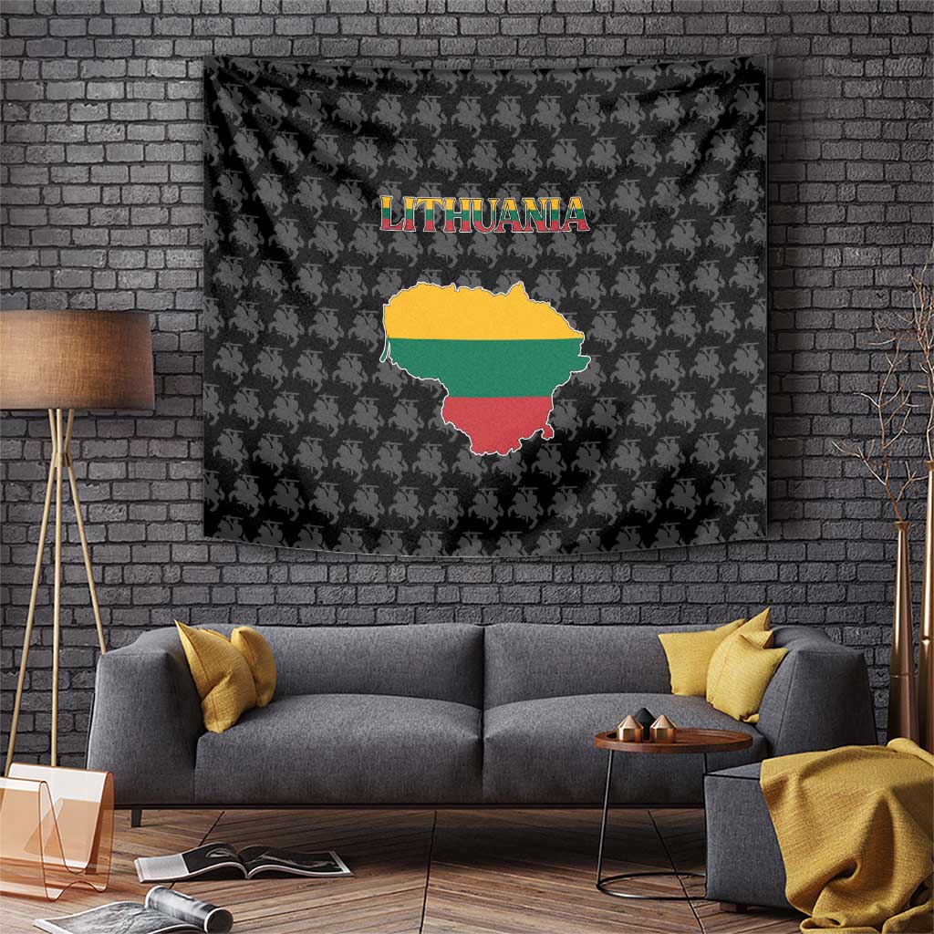 Lithuania Map Combined with National Coat of Arms Tapestry Patriotic Design