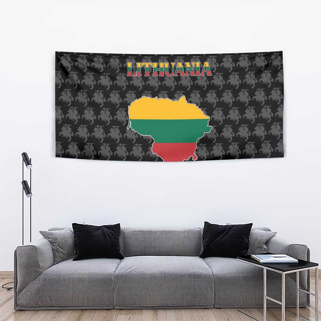 Lithuania Map Combined with National Coat of Arms Tapestry Patriotic Design
