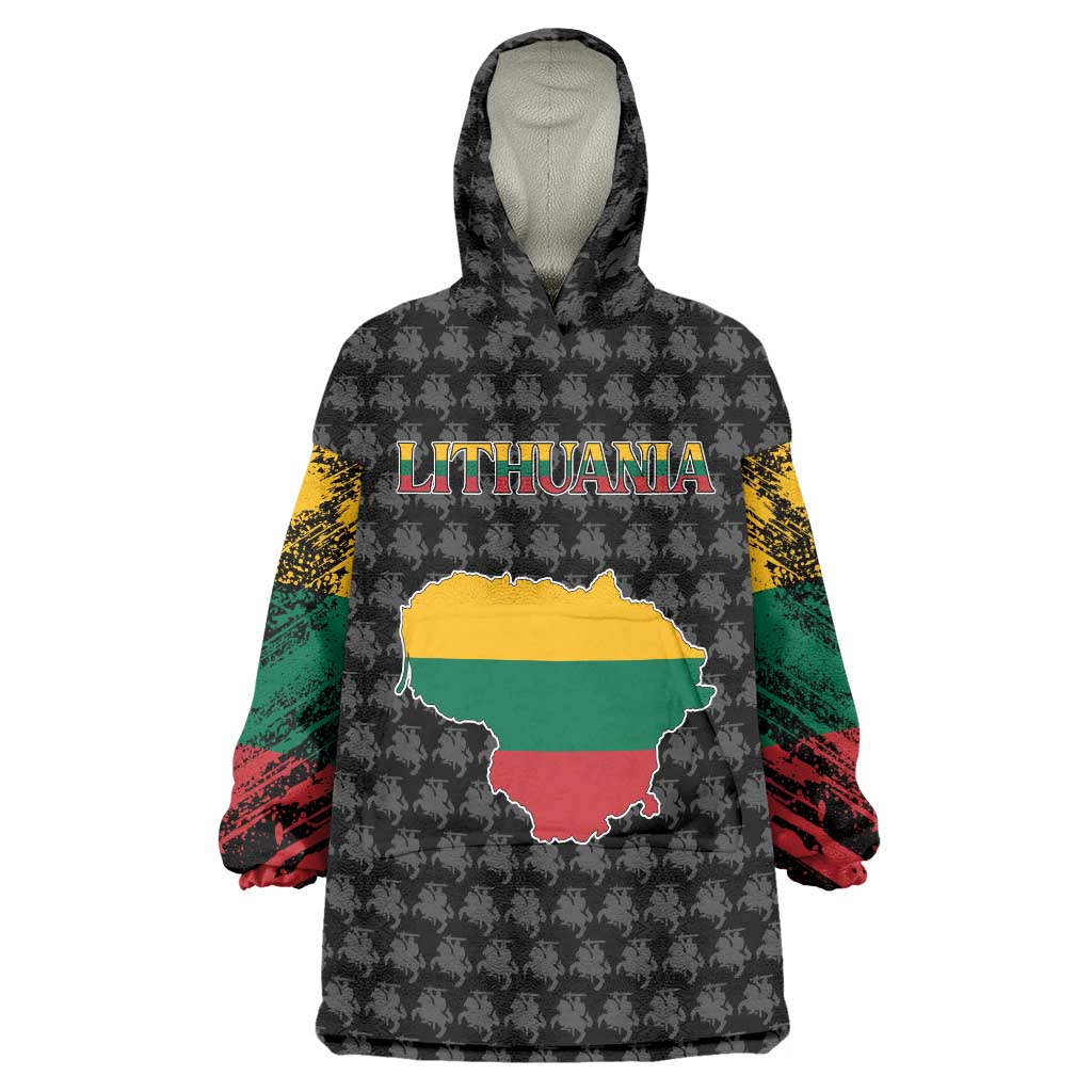 Lithuania Map Combined with National Coat of Arms Wearable Blanket Hoodie Patriotic Design