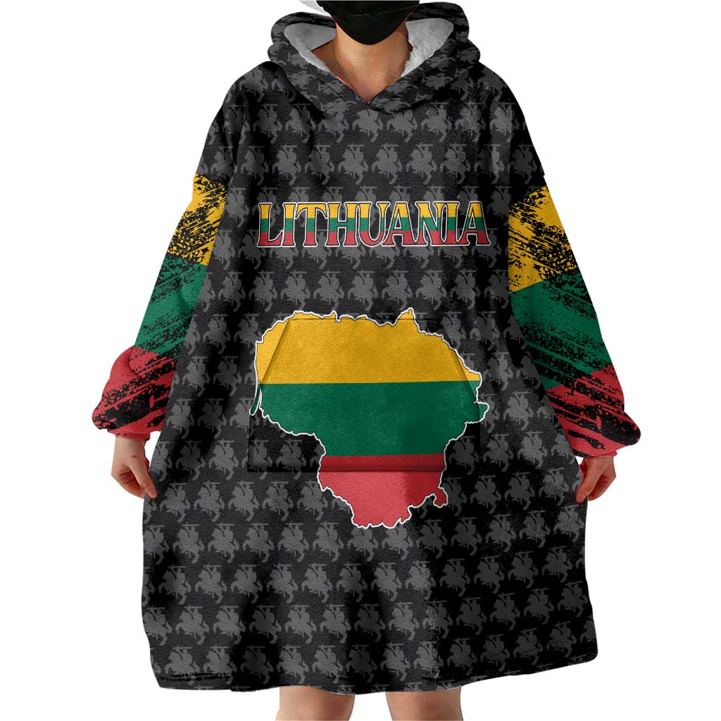 Lithuania Map Combined with National Coat of Arms Wearable Blanket Hoodie Patriotic Design