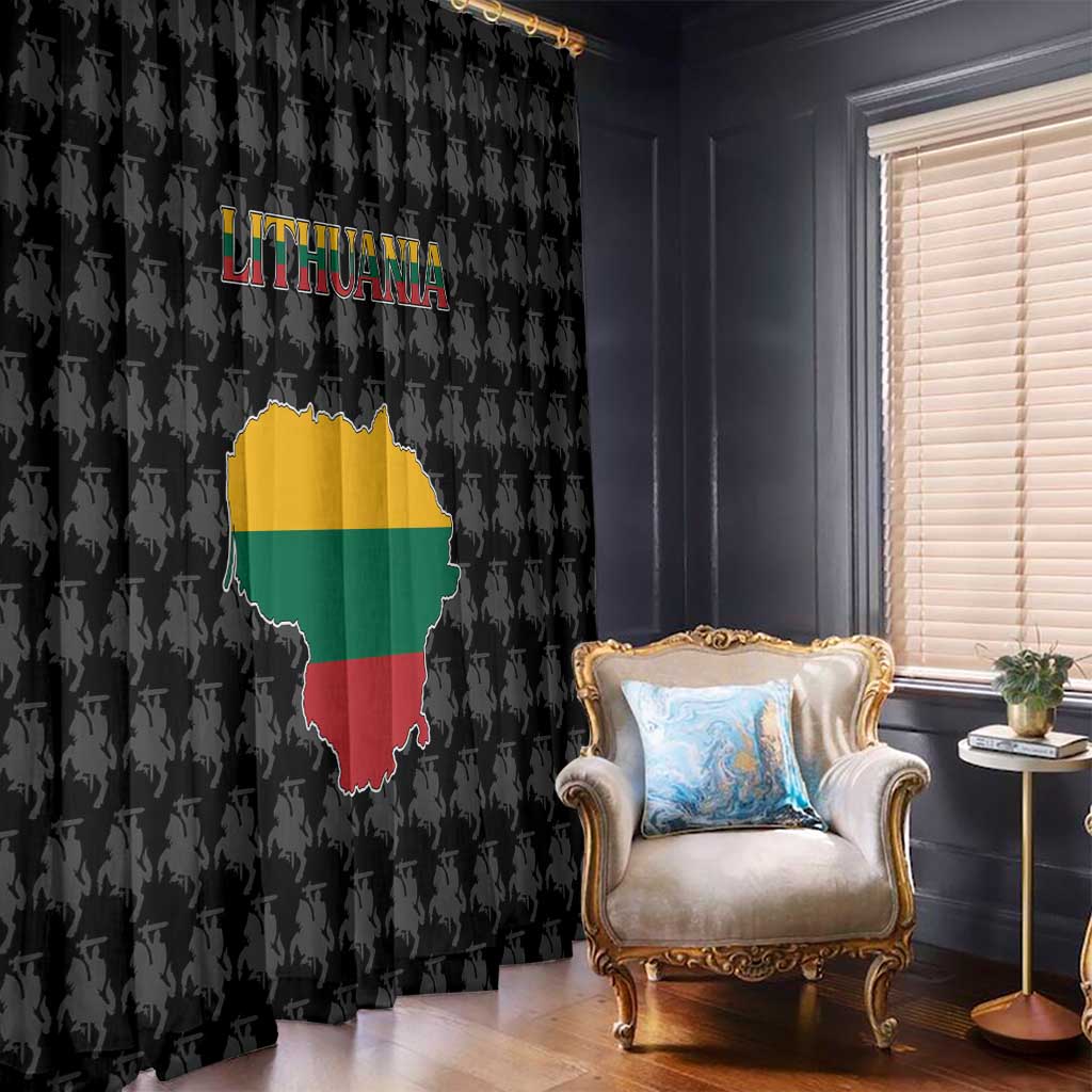 Lithuania Map Combined with National Coat of Arms Window Curtain Patriotic Design