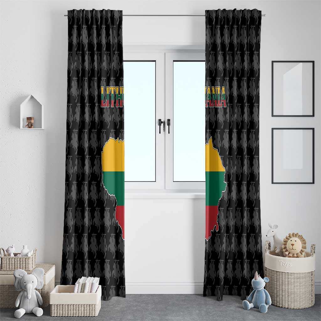 Lithuania Map Combined with National Coat of Arms Window Curtain Patriotic Design