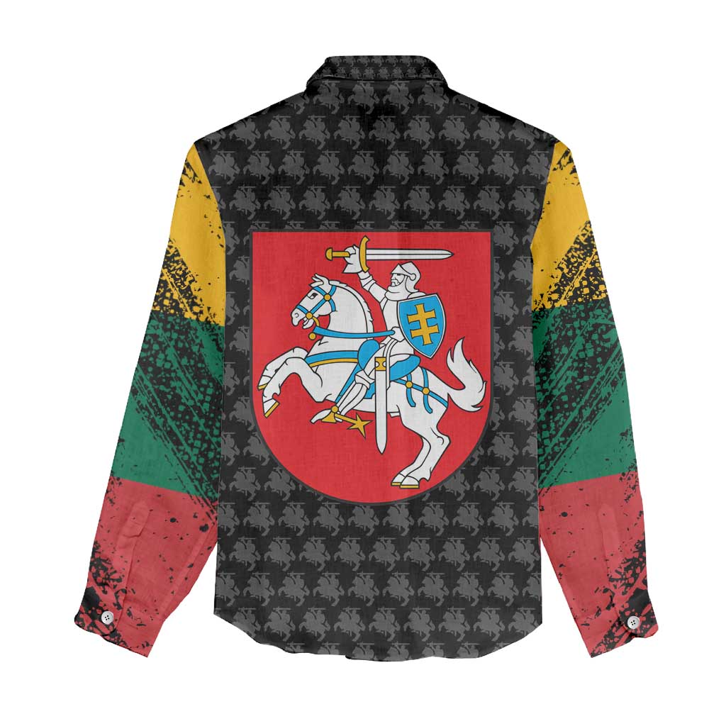 Lithuania Map Combined with National Coat of Arms Women Casual Shirt Patriotic Design