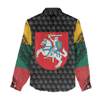 Lithuania Map Combined with National Coat of Arms Women Casual Shirt Patriotic Design