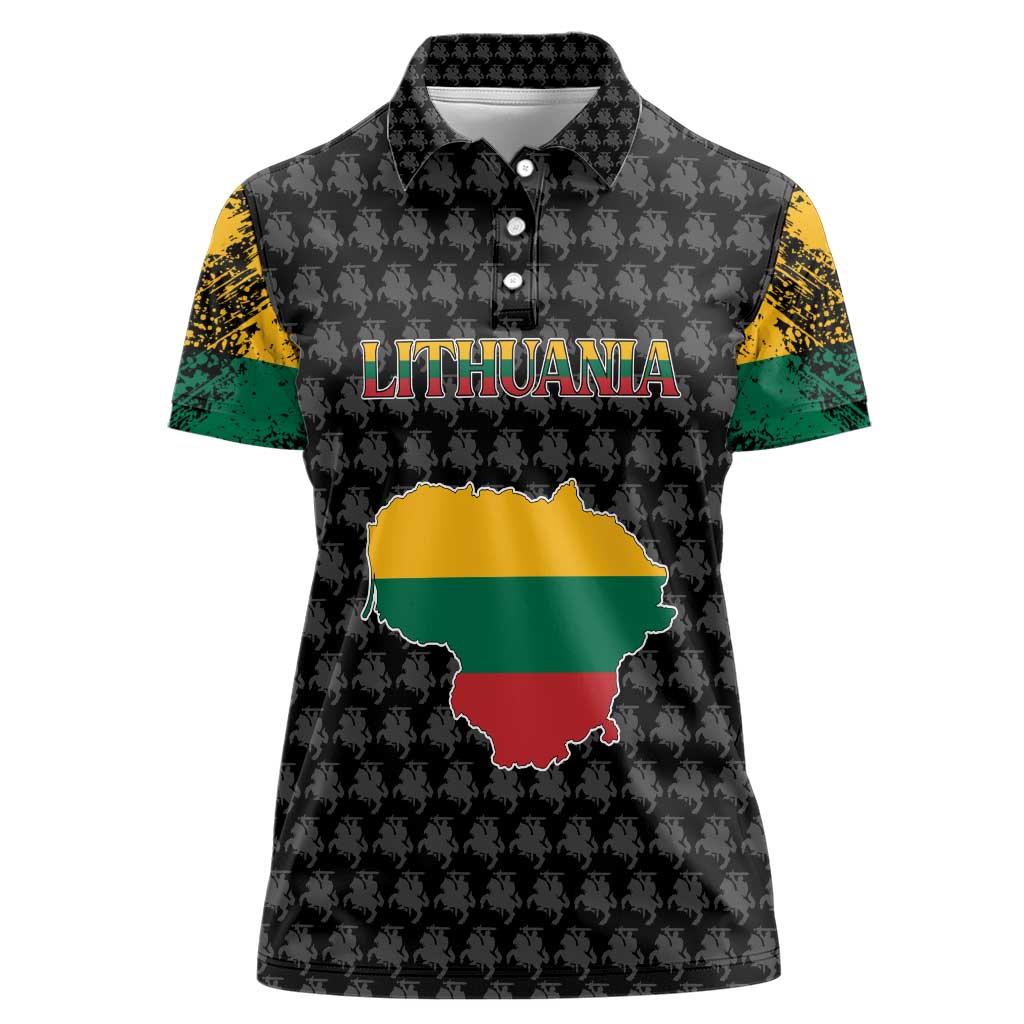 Lithuania Map Combined with National Coat of Arms Women Polo Shirt Patriotic Design