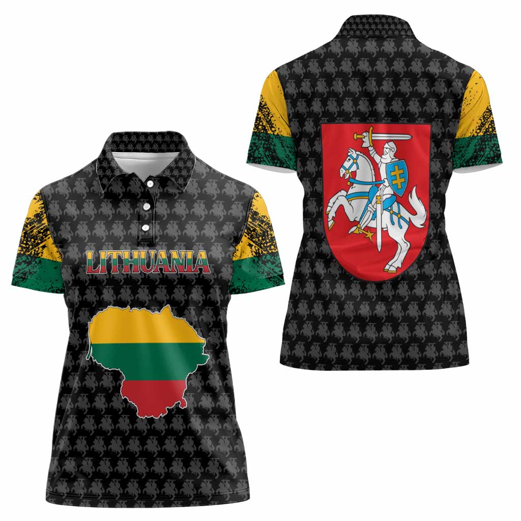 Lithuania Map Combined with National Coat of Arms Women Polo Shirt Patriotic Design