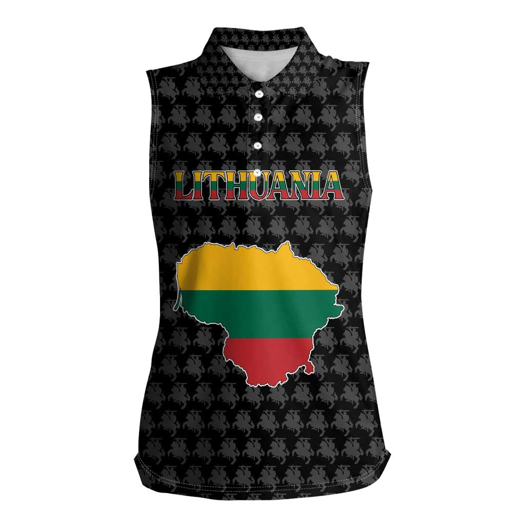 Lithuania Map Combined with National Coat of Arms Women Sleeveless Polo Shirt Patriotic Design
