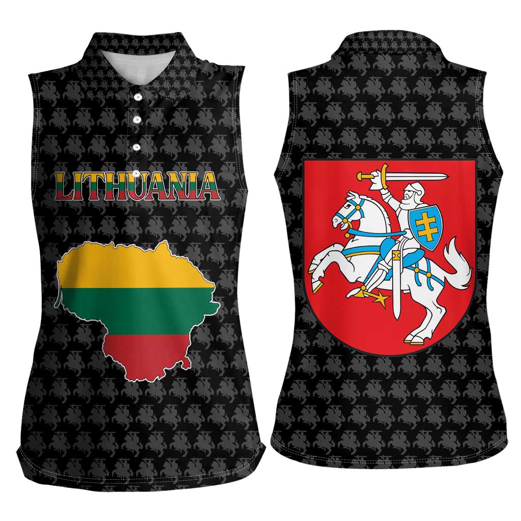 Lithuania Map Combined with National Coat of Arms Women Sleeveless Polo Shirt Patriotic Design