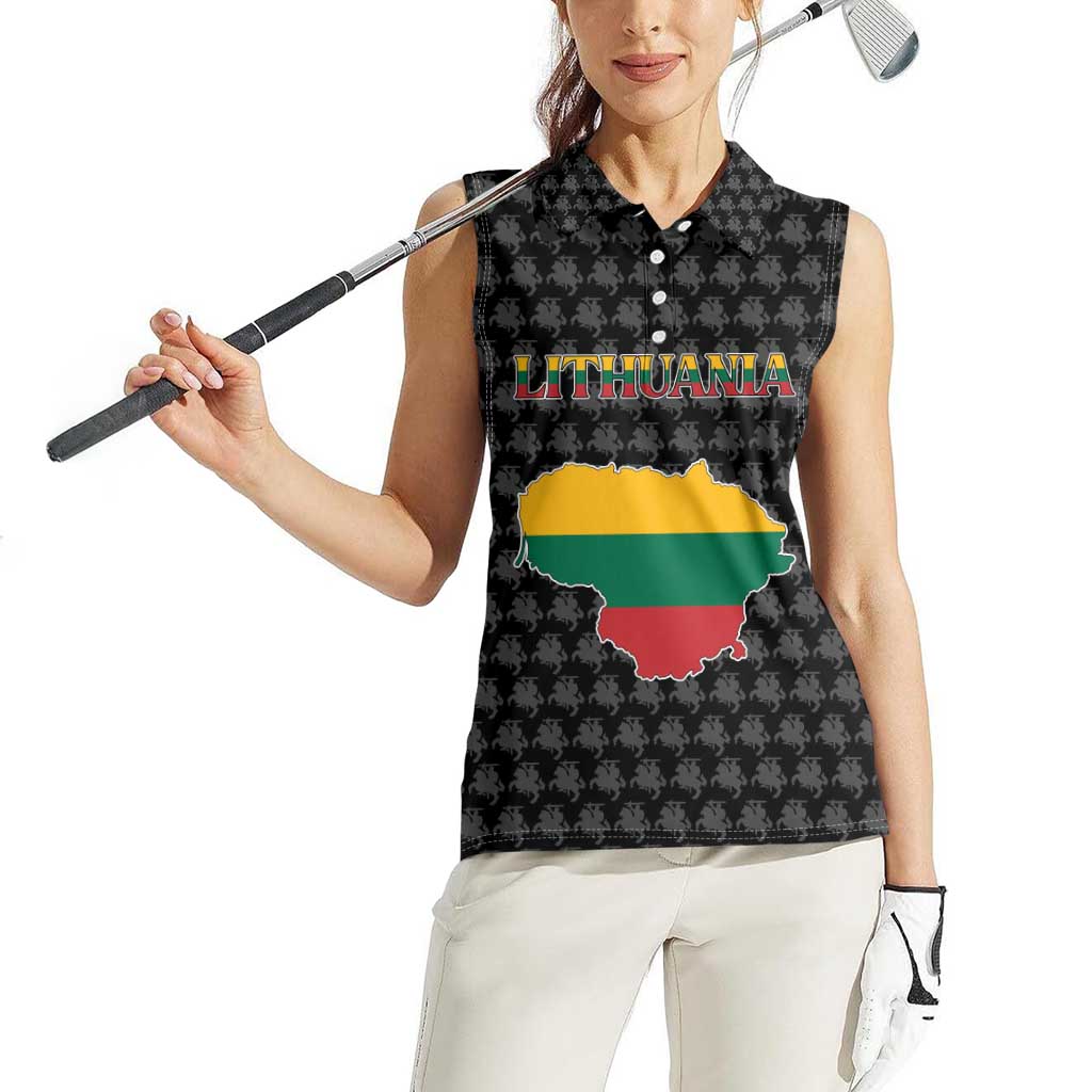 Lithuania Map Combined with National Coat of Arms Women Sleeveless Polo Shirt Patriotic Design
