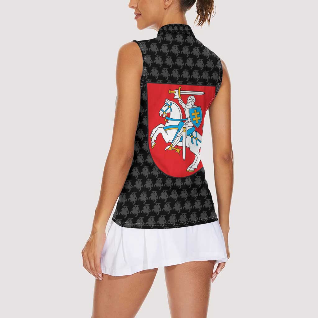 Lithuania Map Combined with National Coat of Arms Women Sleeveless Polo Shirt Patriotic Design