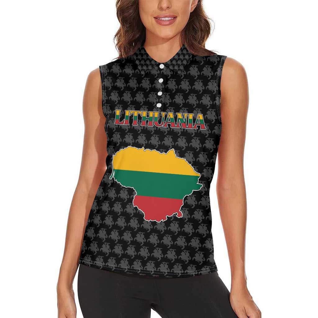 Lithuania Map Combined with National Coat of Arms Women Sleeveless Polo Shirt Patriotic Design