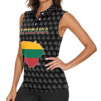 Lithuania Map Combined with National Coat of Arms Women Sleeveless Polo Shirt Patriotic Design